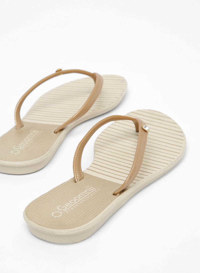 Geoomnii - Roslin Printed Slip On Slipper Beige - Image 1