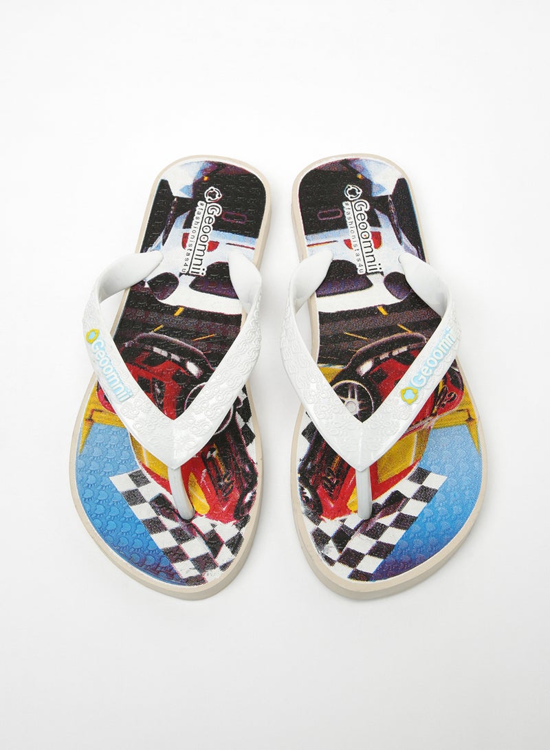 Geoomnii - Dylan Printed Slip On Slipper White - Image 1