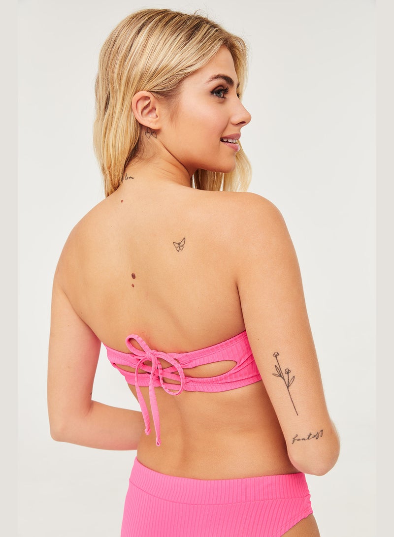 Ardene Ribbed Bandeau Bikni Top Pink  - Image 2