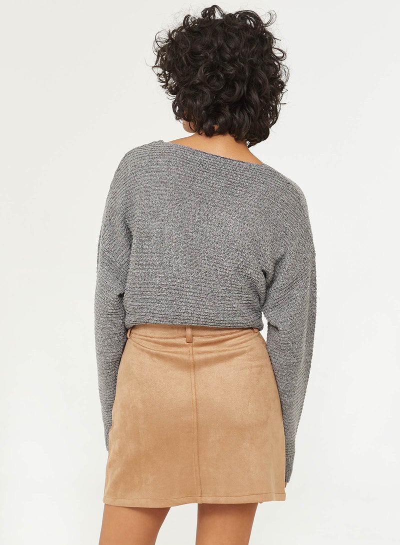 Ardene - Front Buttoned Mini Skirt Beige - Image 1