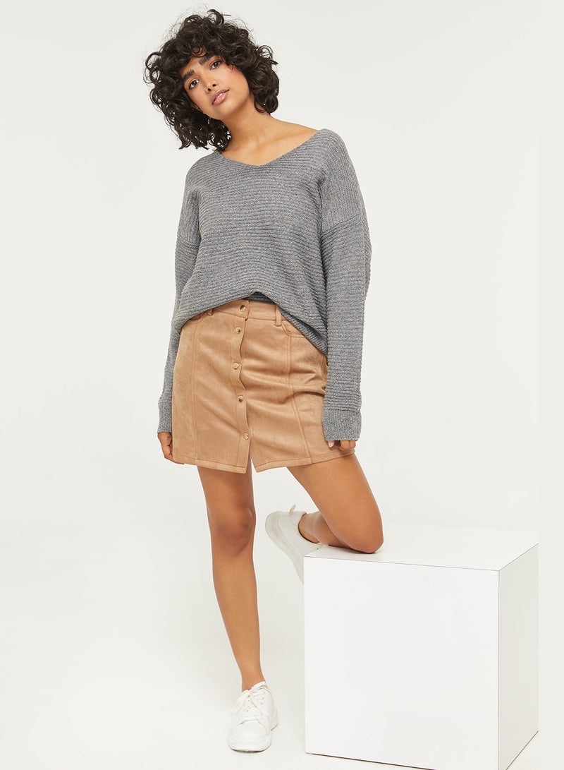 Ardene - Front Buttoned Mini Skirt Beige - Image 1
