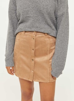 Front Buttoned Mini Skirt Beige