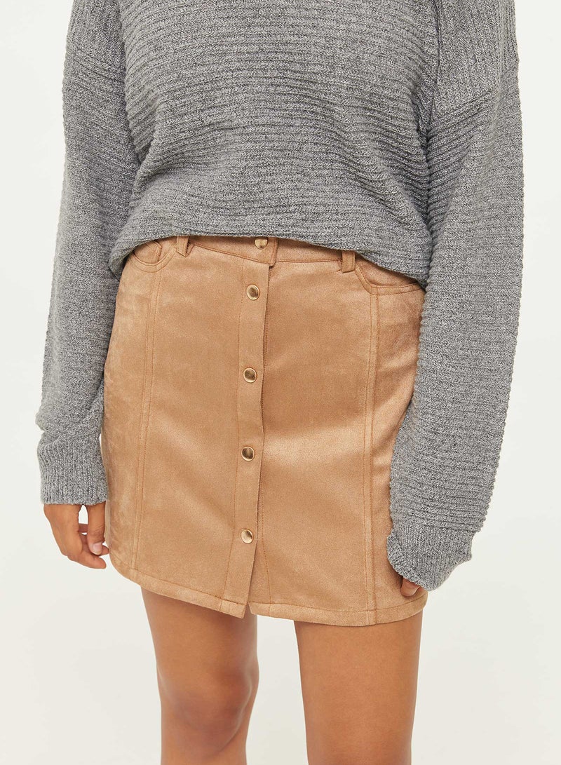 Ardene - Front Buttoned Mini Skirt Beige - Image 1