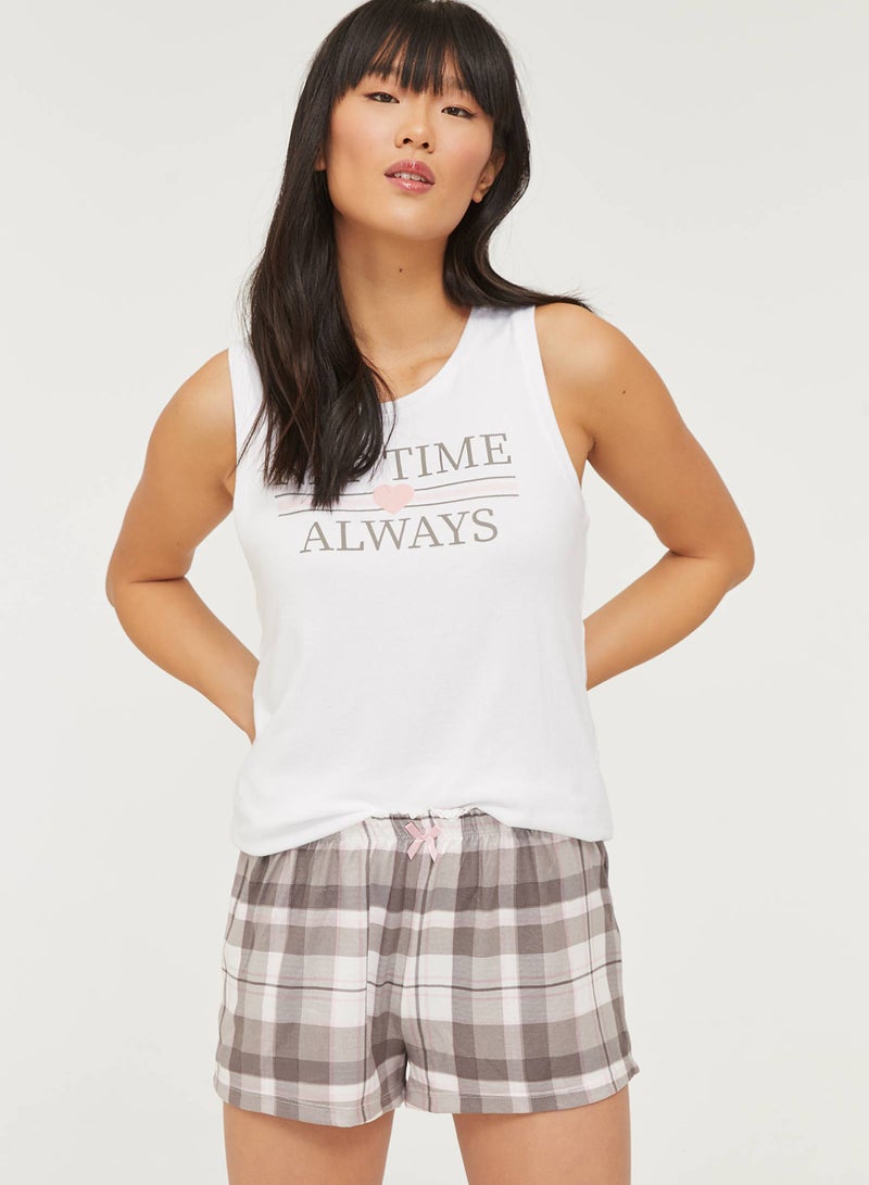 Ardene Checked Pattern Shorts Grey/White - Image 1