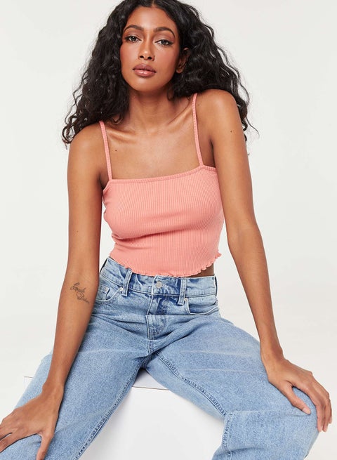 Cropped Rib Knitted Camis Peach