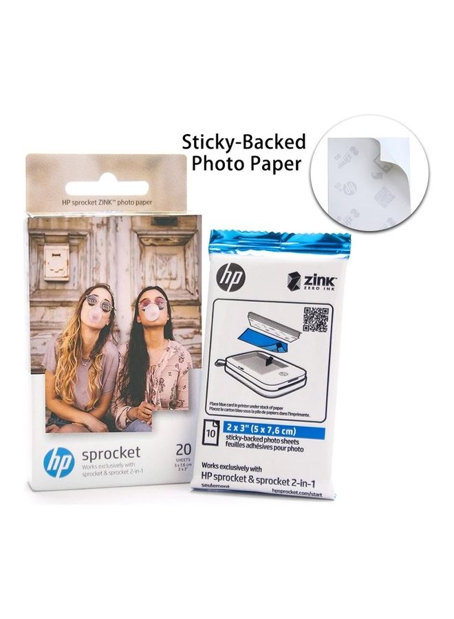 HP - 20 Sheets Zink Sticky Backed Photo Paper - Image 1