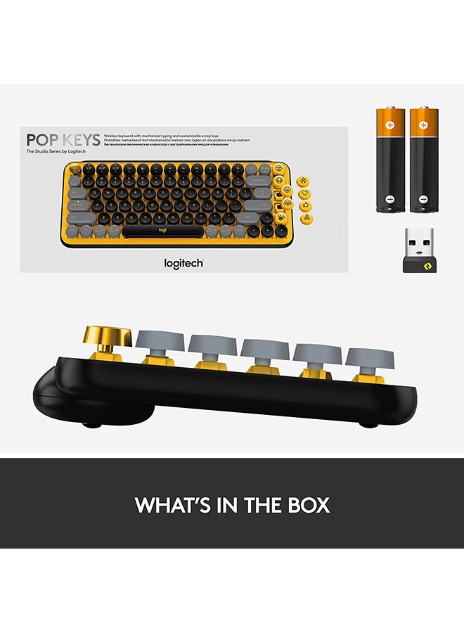Logitech - POP Keys Mechanical Wireless Keyboard With Customisable Emoji Keys, Durable Compact Design, Bluetooth Or USB Connectivity, Multi-Device, OS Compatible, US Layout Yellow - Image 1