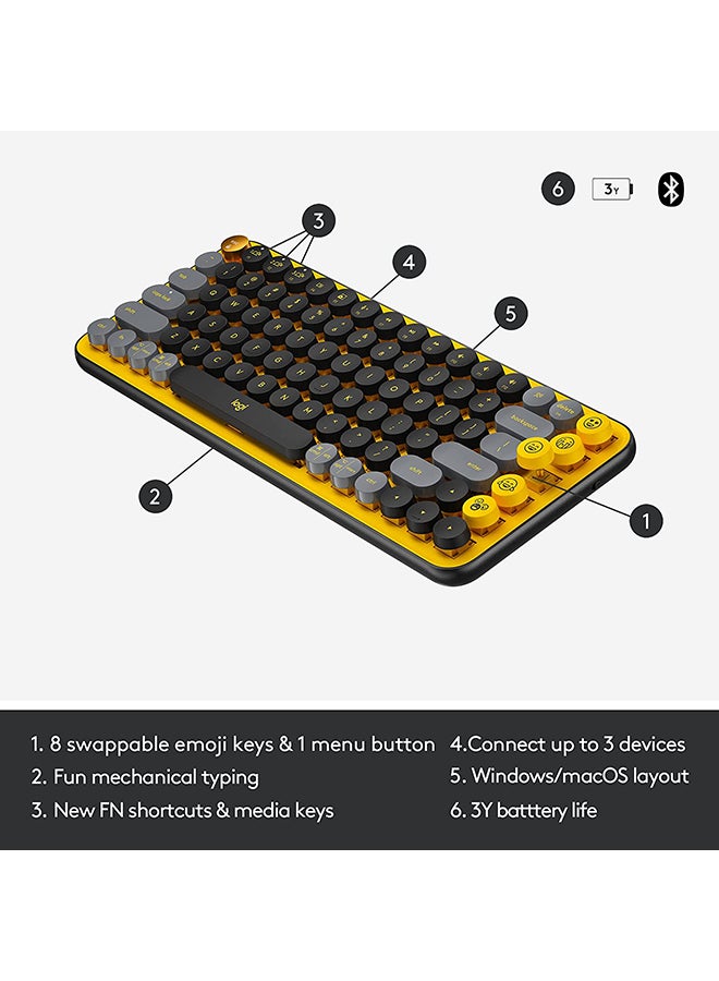 Logitech - POP Keys Mechanical Wireless Keyboard With Customisable Emoji Keys, Durable Compact Design, Bluetooth Or USB Connectivity, Multi-Device, OS Compatible, US Layout Yellow - Image 1