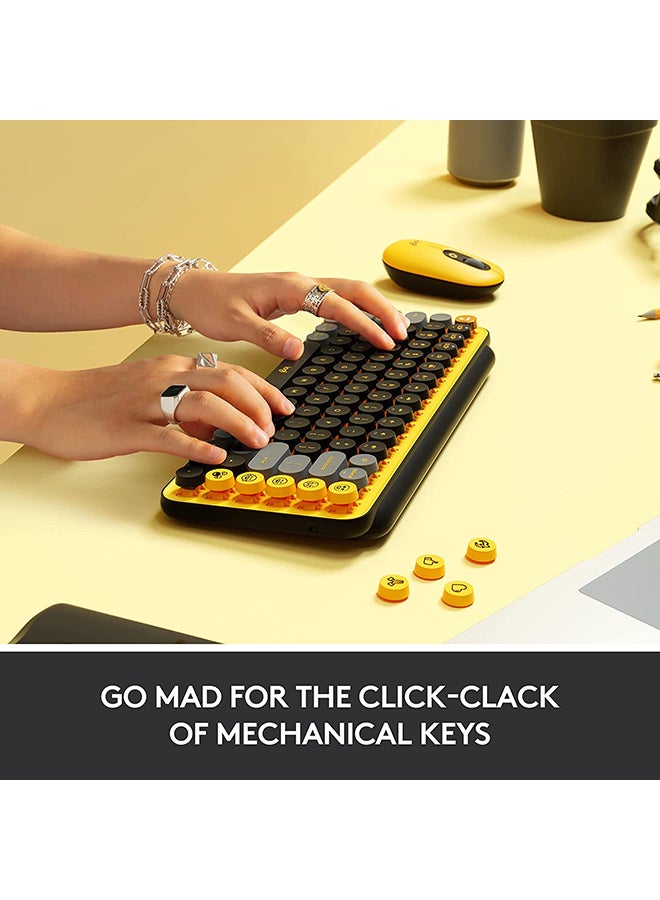 Logitech - POP Keys Mechanical Wireless Keyboard With Customisable Emoji Keys, Durable Compact Design, Bluetooth Or USB Connectivity, Multi-Device, OS Compatible, US Layout Yellow - Image 1