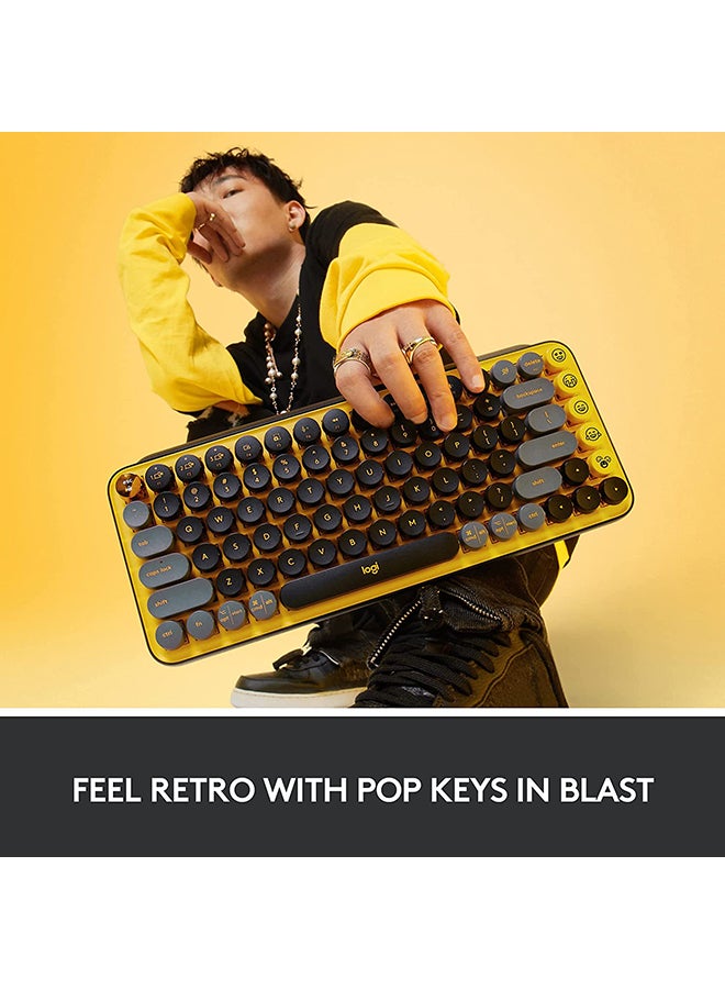 Logitech - POP Keys Mechanical Wireless Keyboard With Customisable Emoji Keys, Durable Compact Design, Bluetooth Or USB Connectivity, Multi-Device, OS Compatible, US Layout Yellow - Image 1