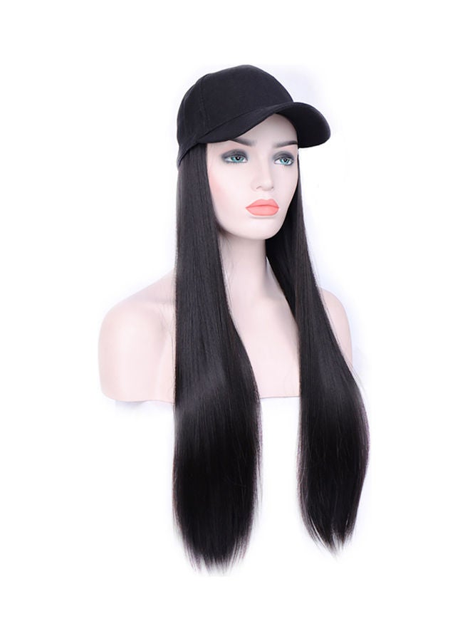 Long Straight Hair Chemical Fiber Wig Hat Black 55cm - Image 1