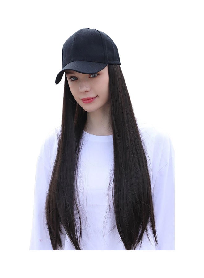 Long Straight Hair Chemical Fiber Wig Hat Black 55cm - Image 2