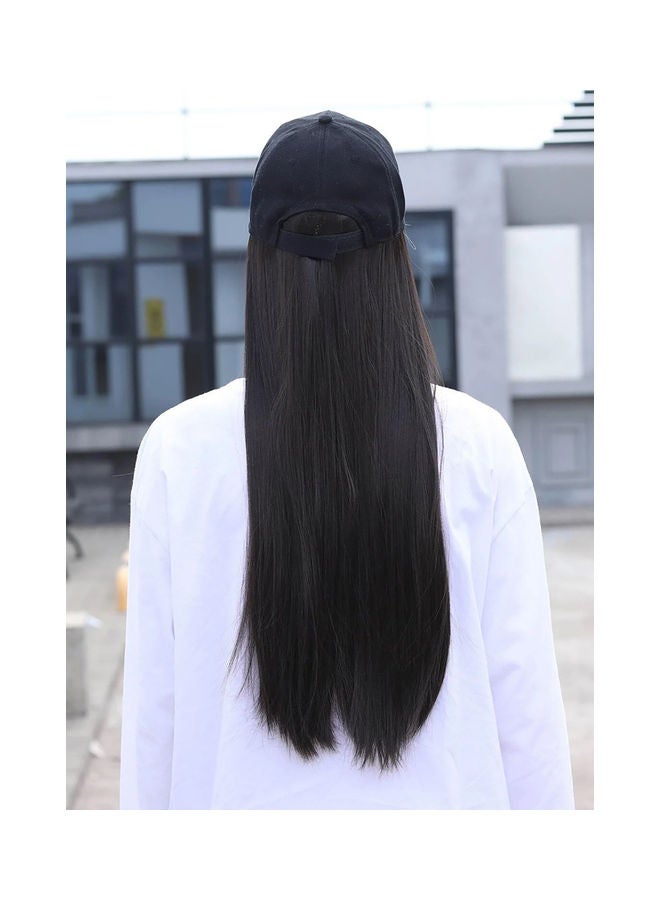 Long Straight Hair Chemical Fiber Wig Hat Black 55cm - Image 3
