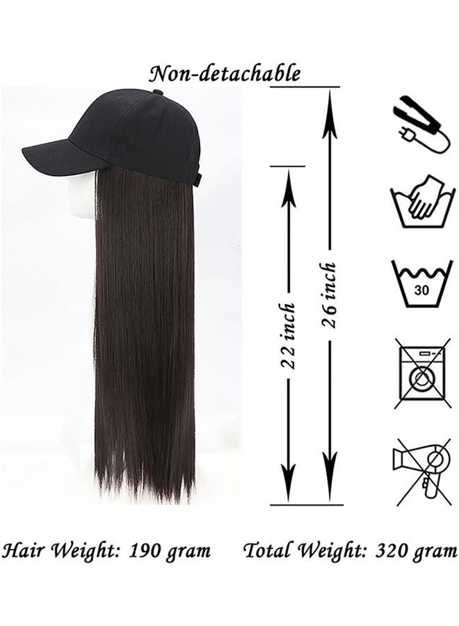 Long Straight Hair Chemical Fiber Wig Hat Black 55cm - Image 4
