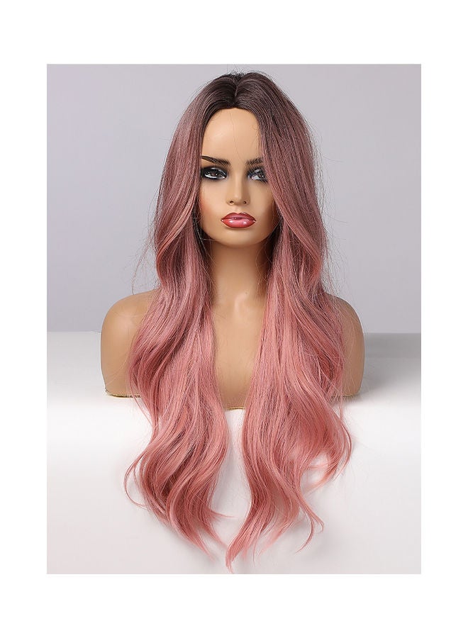 Mid-Part Gradient Big Wave Synthetic Wig Pink 60cm - Image 1
