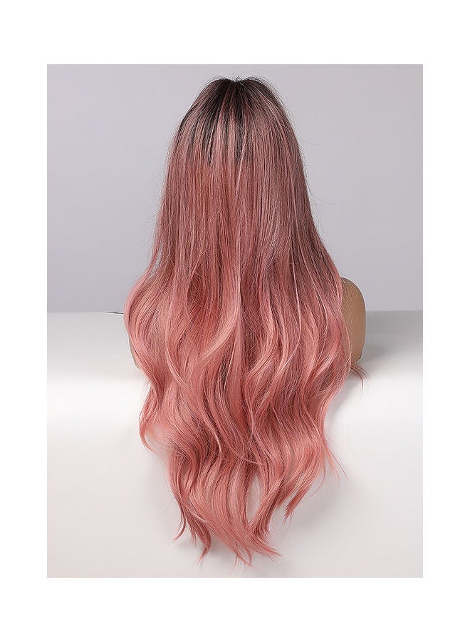 Mid-Part Gradient Big Wave Synthetic Wig Pink 60cm - Image 2