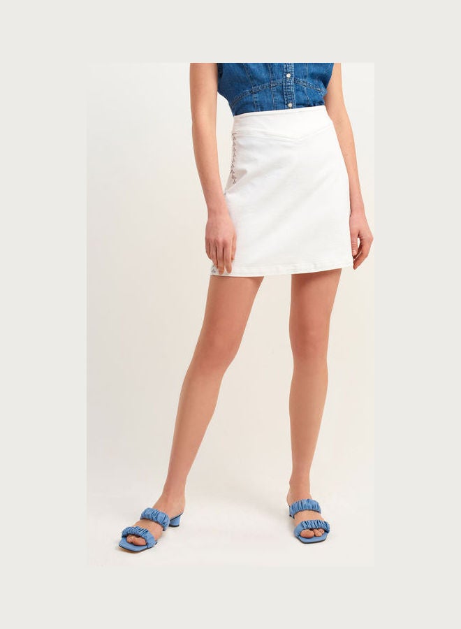 OXXO - Mini Skirt With Side Embroidery Details White - Image 1