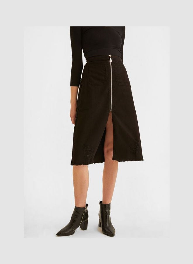 OXXO Slit Skirt With Zipper Detail Black  - Image 2