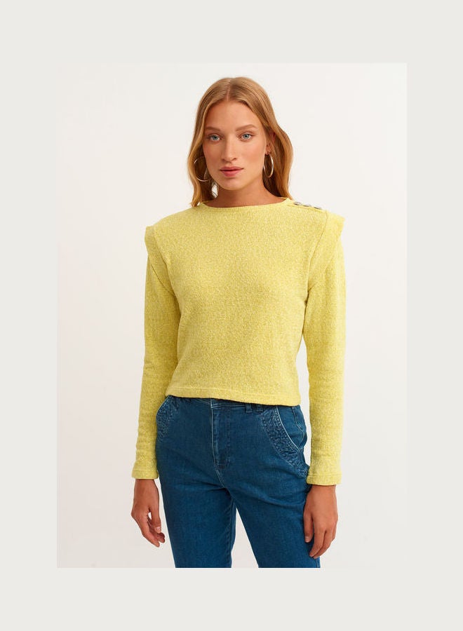 OXXO Chenille Sweater With Button Details Yellow  - Image 3