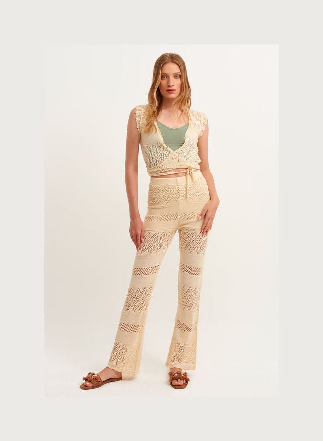 OXXO Cloth Pants With Fashionable Hole Pattern Beige  - Image 3