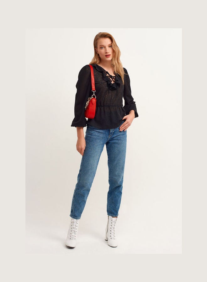 OXXO Frill Detailed Blouse Black  - Image 2