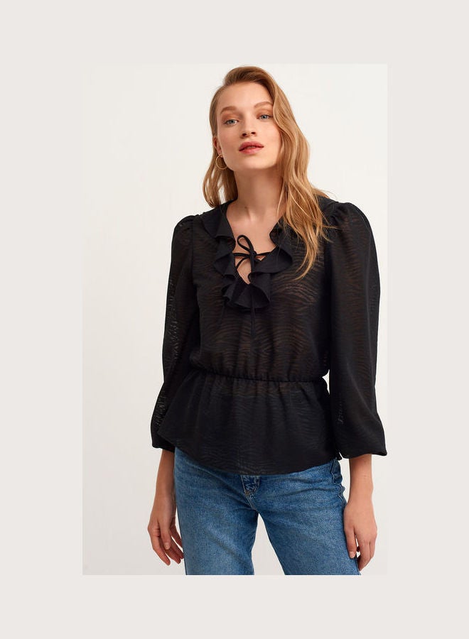 OXXO Frill Detailed Blouse Black  - Image 1