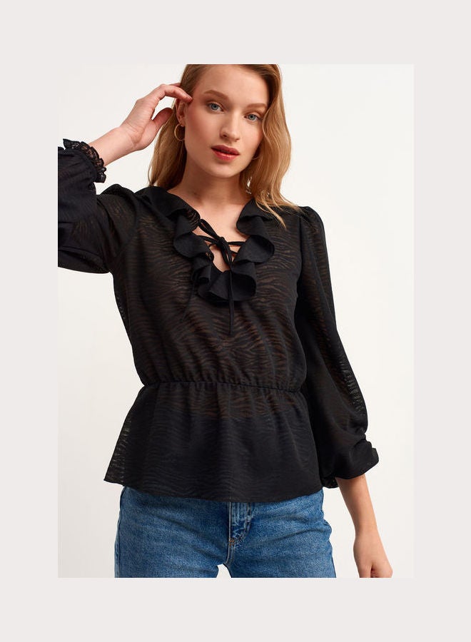 OXXO Frill Detailed Blouse Black  - Image 3