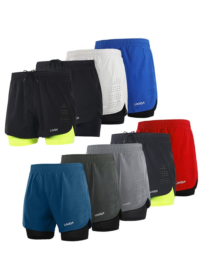 Lixada Men's 2-in-1 Running Shorts Quick Drying Breathable Active Training Exercise Jogging Cycling Shorts with Longer Liner Red & Black  - Image 4