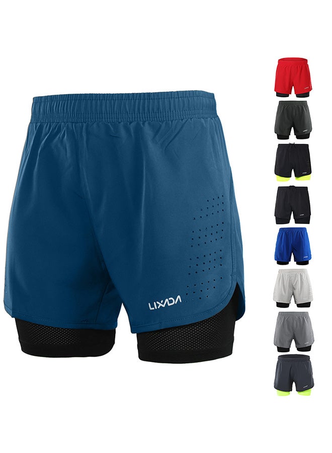 Lixada Men's 2-in-1 Running Shorts Quick Drying Breathable Active Training Exercise Jogging Cycling Shorts with Longer Liner Red & Black  - Image 2