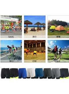 Lixada Men's 2-in-1 Running Shorts Quick Drying Breathable Active Training Exercise Jogging Cycling Shorts with Longer Liner Light Grey
