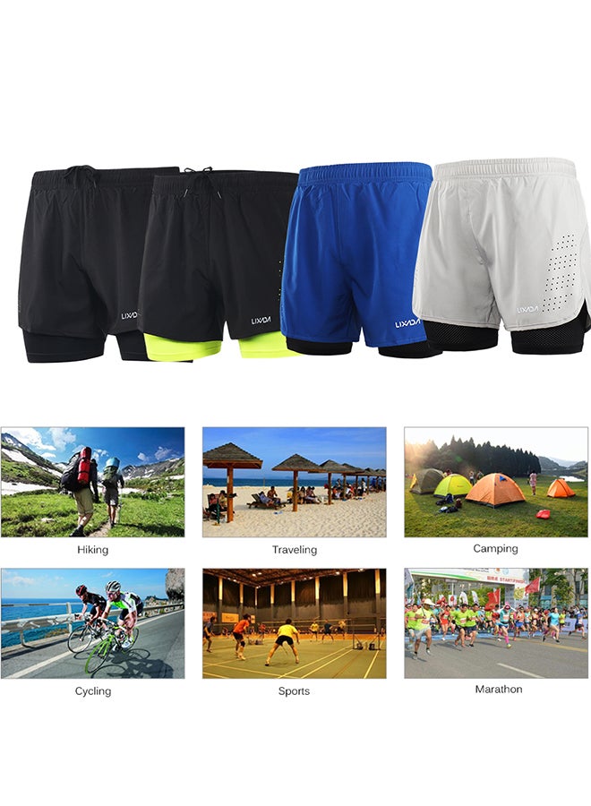 Generic - Lixada Men's 2-in-1 Running Shorts Quick Drying Breathable Active Training Exercise Jogging Cycling Shorts with Longer Liner Light Grey - Image 1
