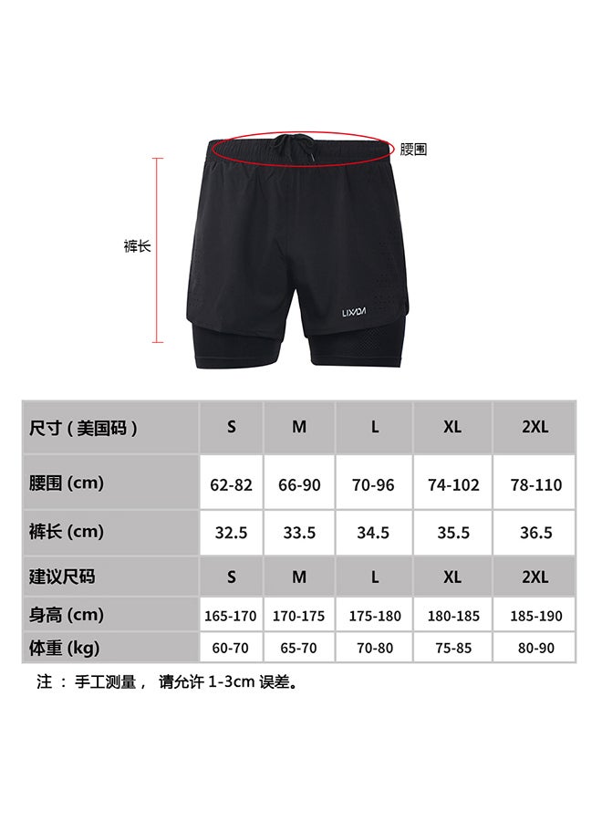Generic - Lixada Men's 2-in-1 Running Shorts Quick Drying Breathable Active Training Exercise Jogging Cycling Shorts with Longer Liner Light Grey - Image 1