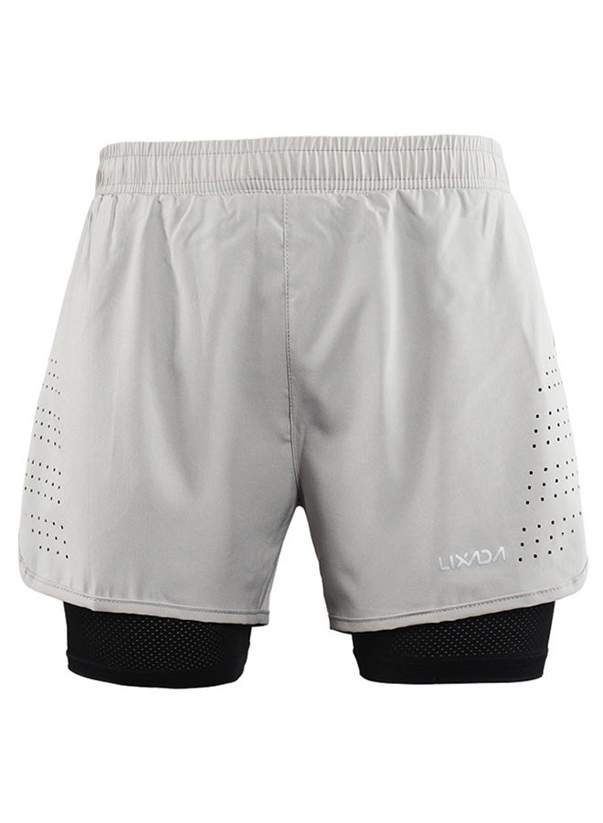 Generic - Lixada Men's 2-in-1 Running Shorts Quick Drying Breathable Active Training Exercise Jogging Cycling Shorts with Longer Liner Light Grey - Image 1