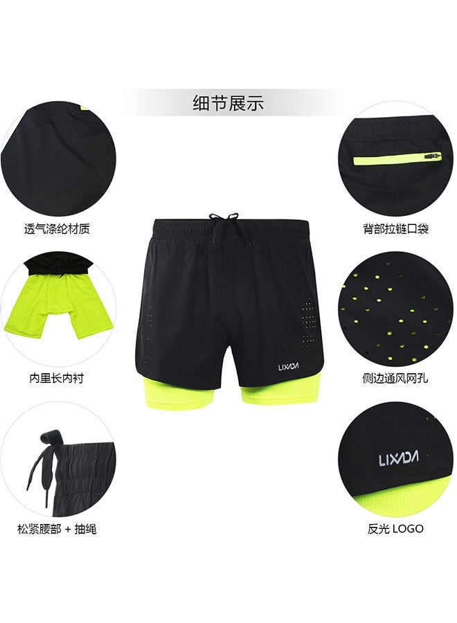 Lixada Men's 2-in-1 Running Shorts Quick Drying Breathable Active Training Exercise Jogging Cycling Shorts with Longer Liner Dark blue  - Image 1