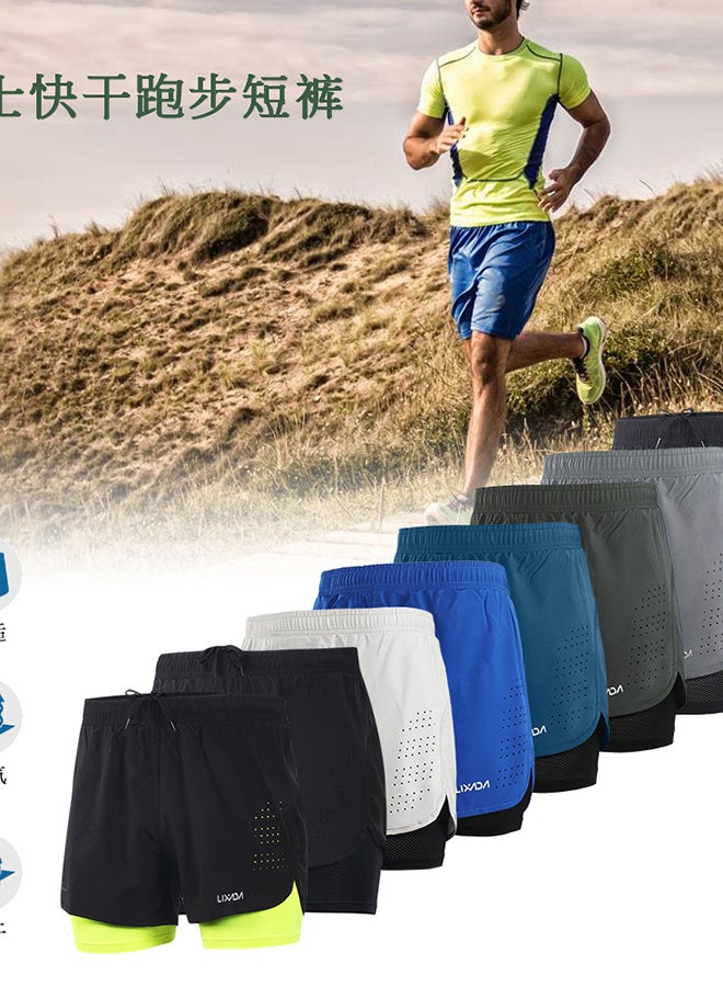 Lixada Men's 2-in-1 Running Shorts Quick Drying Breathable Active Training Exercise Jogging Cycling Shorts with Longer Liner Dark blue  - Image 3