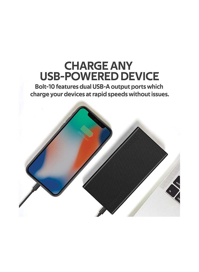 PROMATE - 10000 mAh 10000mAh Compact Smart Charging Power Bank with Dual USB Output Black - Image 1