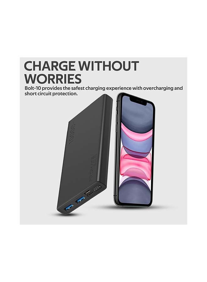 PROMATE - 10000 mAh 10000mAh Compact Smart Charging Power Bank with Dual USB Output Black - Image 1