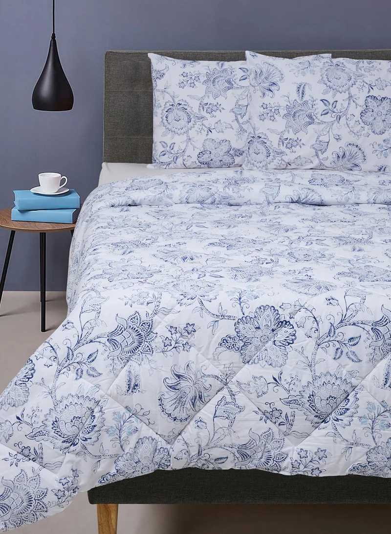 Noon East Comforter Set With Pillow Cover - For King/Super King Size Mattress - 100% Cotton Orion Percale - Sleep Well Lightweight And Warm Bed Linen - Dark Navy Blue/White 260X240cm + pillow cover 50X75cm