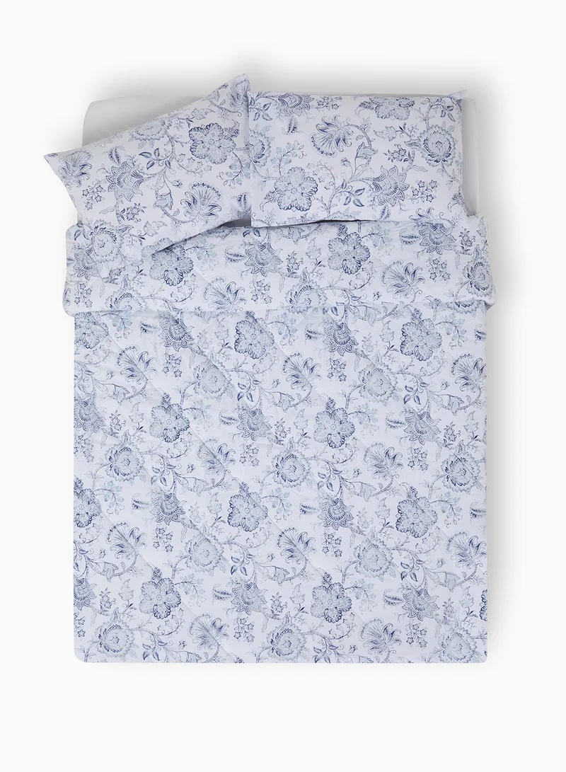 Noon East Comforter Set With Pillow Cover - For King/Super King Size Mattress - 100% Cotton Orion Percale - Sleep Well Lightweight And Warm Bed Linen - Dark Navy Blue/White 260X240cm + pillow cover 50X75cm