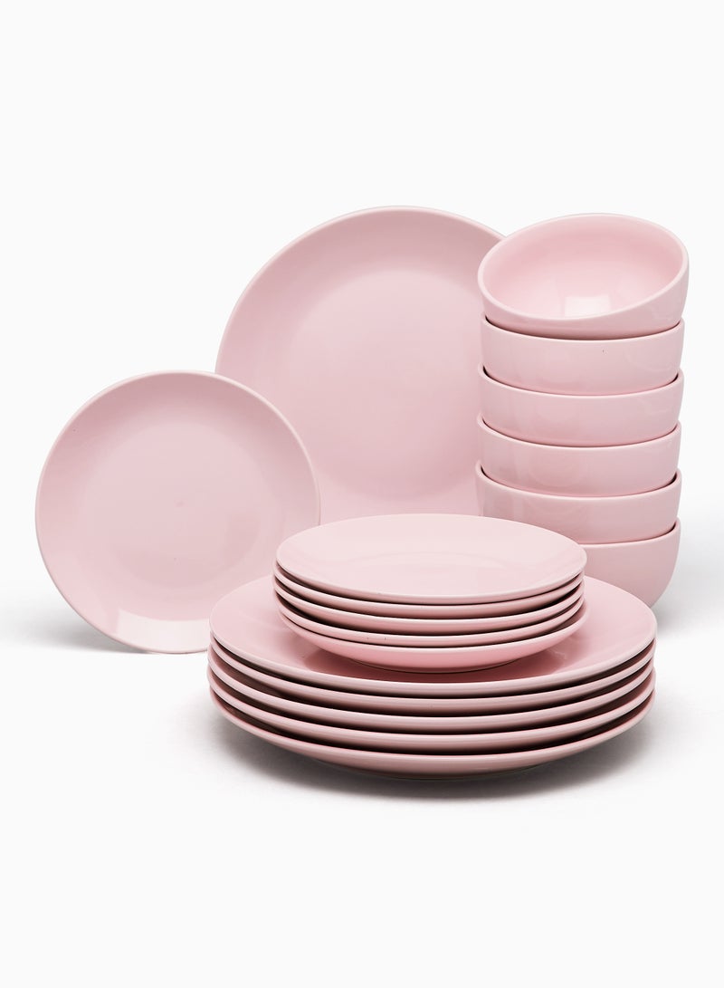 Noon East - 18 Piece Stoneware Dinner Set - Dishes, Plates - Dinner Plate, Side Plate, Bowl - Serves 6 - Blush Pink Blush Pink - Image 1