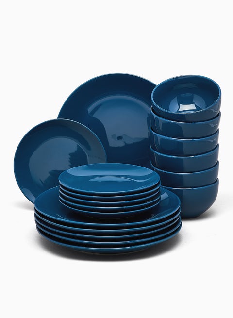 18-Piece Stoneware Dinner Set Plates, Dishes, Bowls, Serves 6 Dark Blue