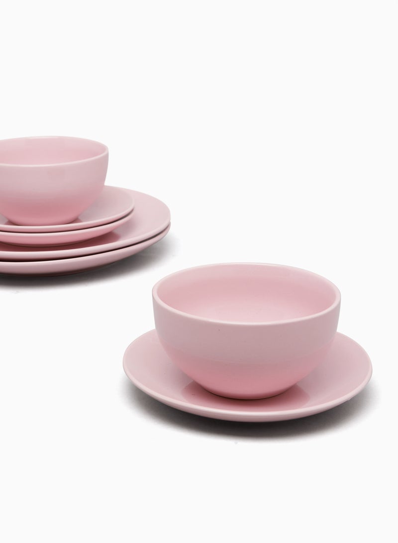 Noon East - 18 Piece Stoneware Dinner Set - Dishes, Plates - Dinner Plate, Side Plate, Bowl - Serves 6 - Blush Pink Blush Pink - Image 1