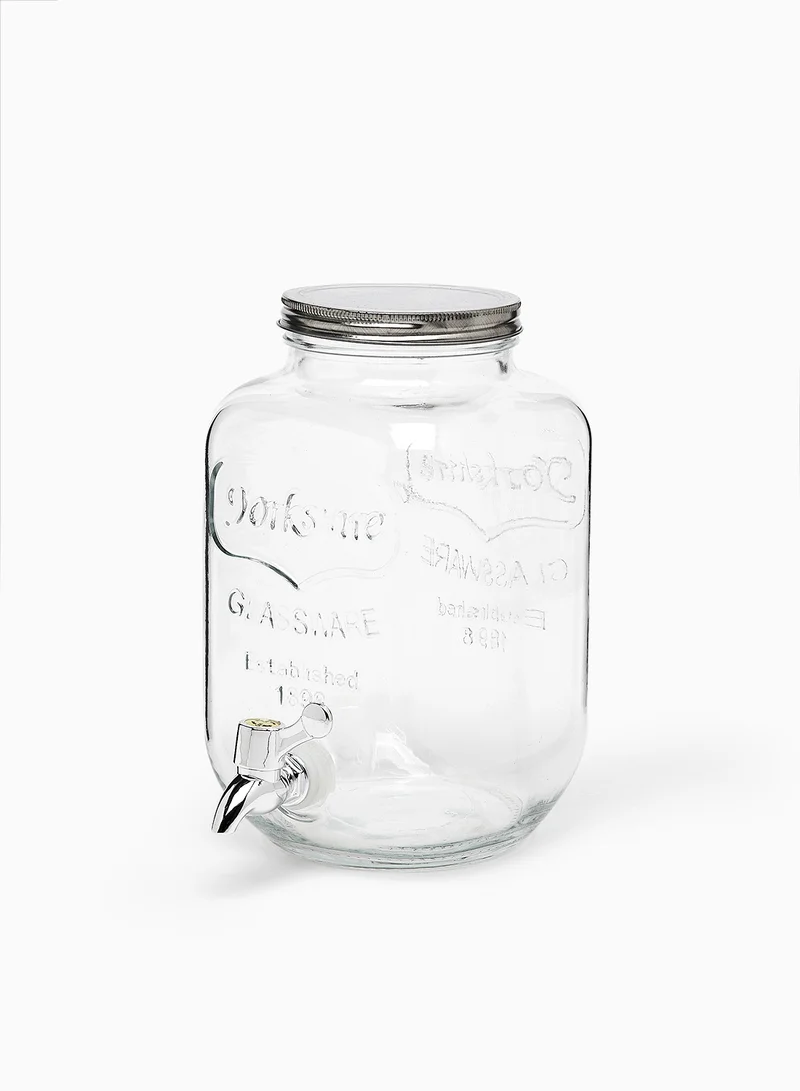 Noon East Glass Beverage Dispenser Set - 4L + 4L Beverage Dispenser + 6 Mason Jars - Beverage Glasses With Lid And Straw For Juices Glass By Noon East - Beverage Dispenser, Mason Jars - Serves 6 - Clear