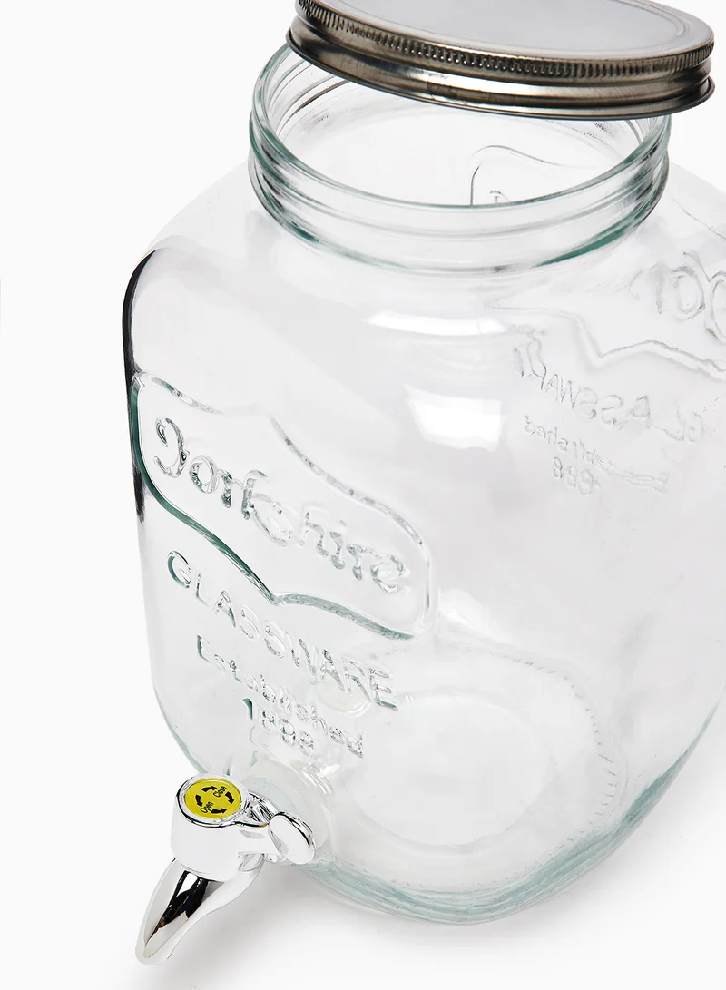 Noon East Glass Beverage Dispenser Set - 4L + 4L Beverage Dispenser + 6 Mason Jars - Beverage Glasses With Lid And Straw For Juices Glass By Noon East - Beverage Dispenser, Mason Jars - Serves 6 - Clear