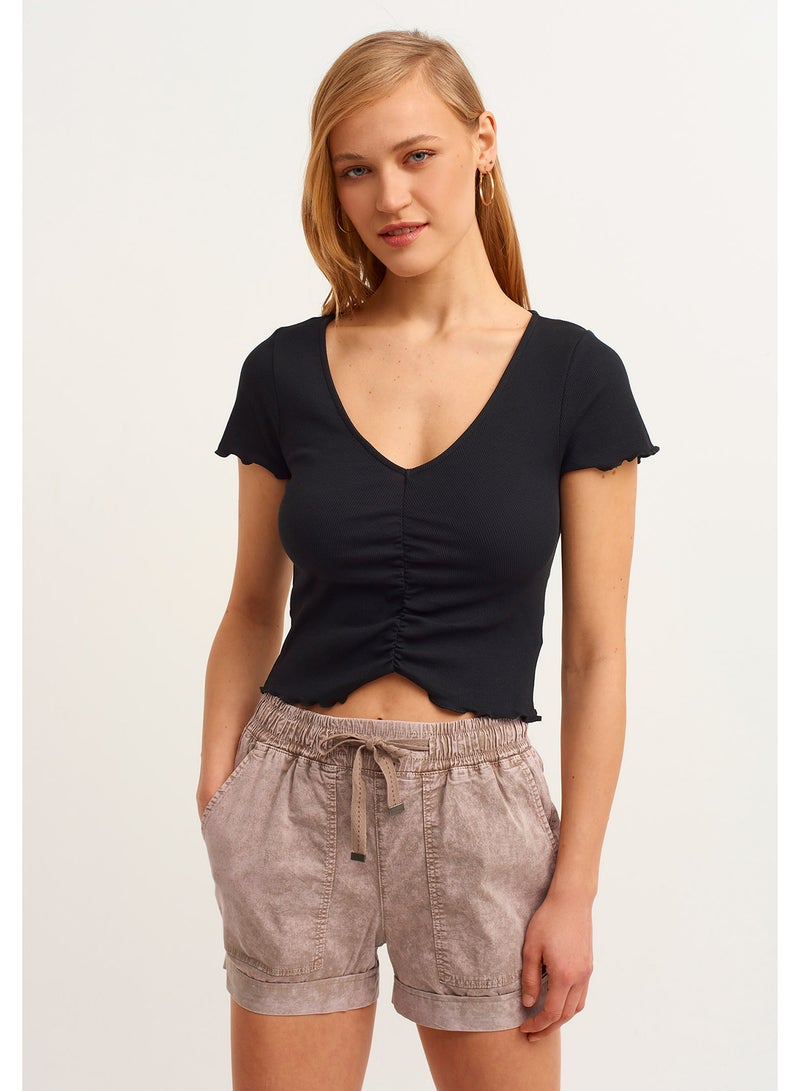 OXXO Elastic Waist Zero Collar T-Shirt Black  - Image 1