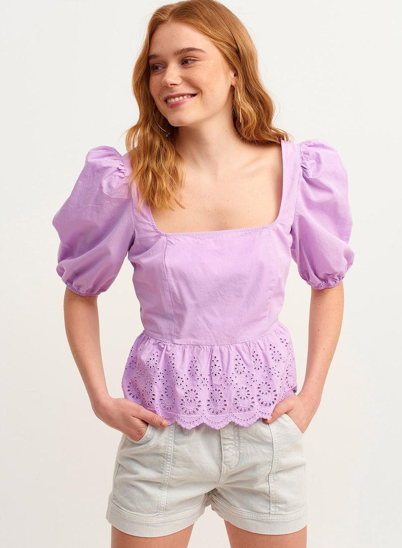 OXXO Carmen Blouse With Hole Embroidery Purple  - Image 1