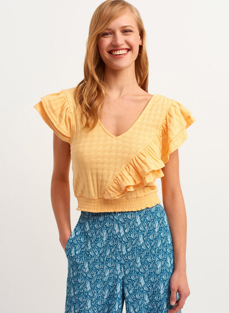 OXXO Short Blouse With Volant Details Yellow  - Image 2