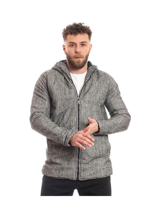 Andora - Long Linen Jacket With Hooded Collar Grey - Image 1