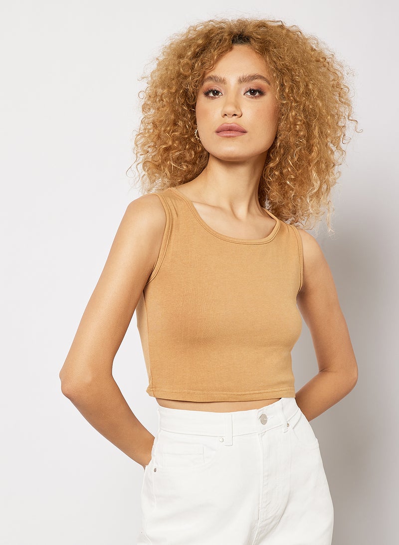Sivvi x GenM - Sleeveless Crop Top Brown - Image 1