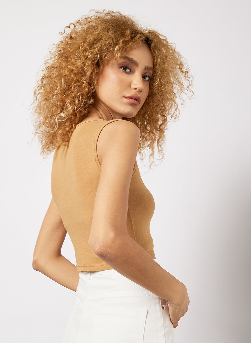 Sivvi x GenM - Sleeveless Crop Top Brown - Image 1